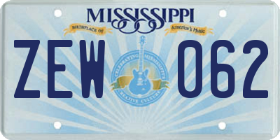 MS license plate ZEW062