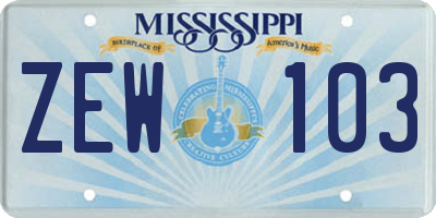 MS license plate ZEW103