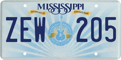 MS license plate ZEW205