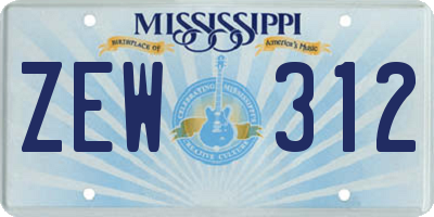 MS license plate ZEW312