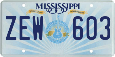 MS license plate ZEW603