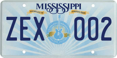 MS license plate ZEX002