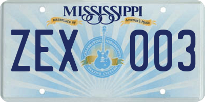 MS license plate ZEX003