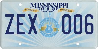 MS license plate ZEX006