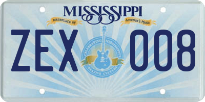 MS license plate ZEX008