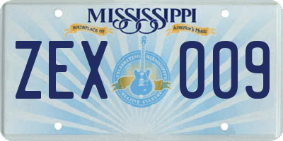 MS license plate ZEX009