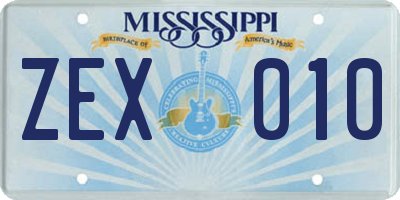 MS license plate ZEX010