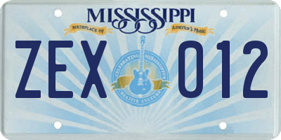 MS license plate ZEX012