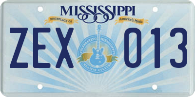 MS license plate ZEX013