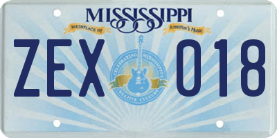 MS license plate ZEX018