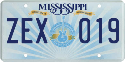 MS license plate ZEX019
