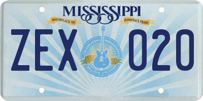 MS license plate ZEX020