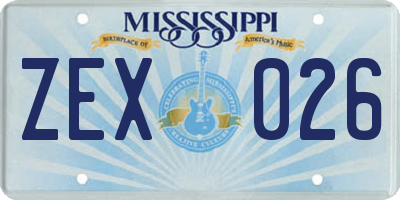 MS license plate ZEX026