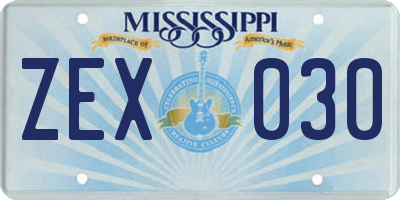 MS license plate ZEX030