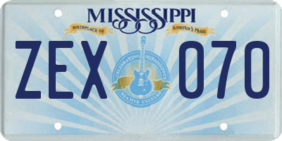 MS license plate ZEX070