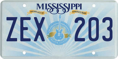 MS license plate ZEX203