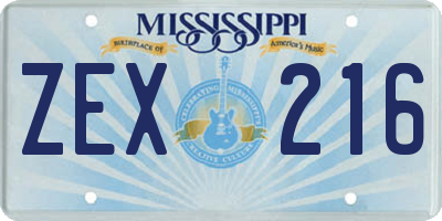 MS license plate ZEX216