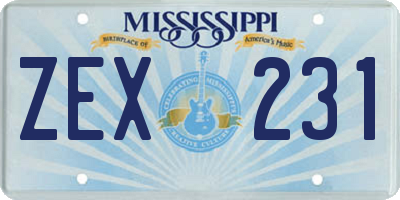 MS license plate ZEX231