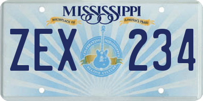 MS license plate ZEX234