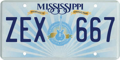 MS license plate ZEX667