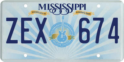 MS license plate ZEX674