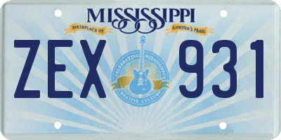 MS license plate ZEX931