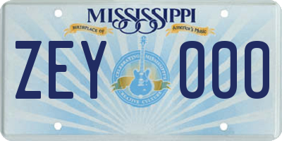 MS license plate ZEY000