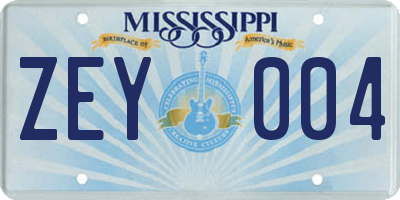 MS license plate ZEY004