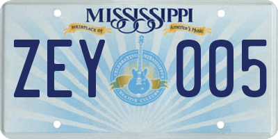 MS license plate ZEY005