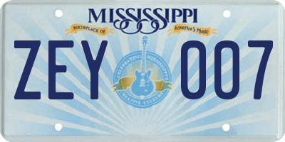 MS license plate ZEY007