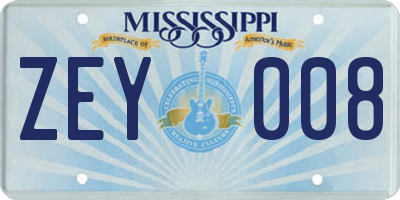 MS license plate ZEY008