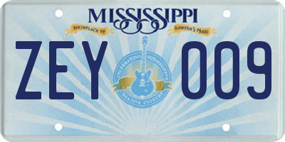 MS license plate ZEY009