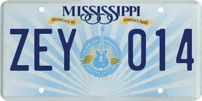 MS license plate ZEY014