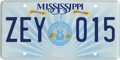 MS license plate ZEY015
