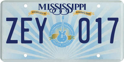 MS license plate ZEY017