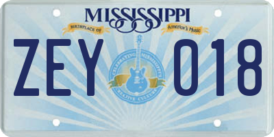 MS license plate ZEY018