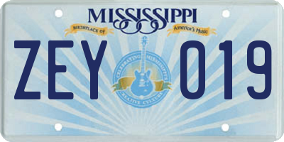 MS license plate ZEY019