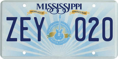 MS license plate ZEY020