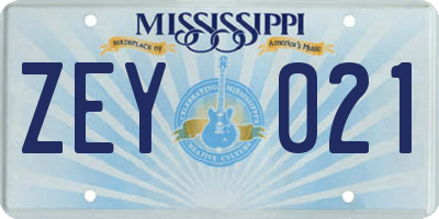 MS license plate ZEY021