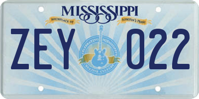 MS license plate ZEY022