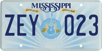MS license plate ZEY023