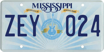 MS license plate ZEY024