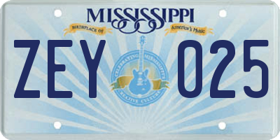 MS license plate ZEY025