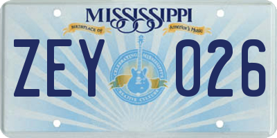MS license plate ZEY026