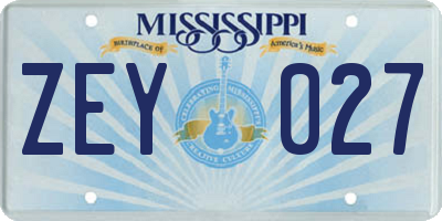 MS license plate ZEY027