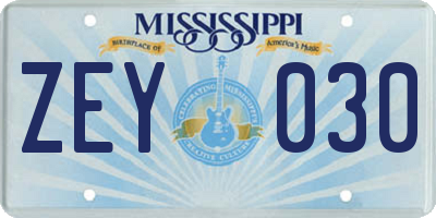 MS license plate ZEY030