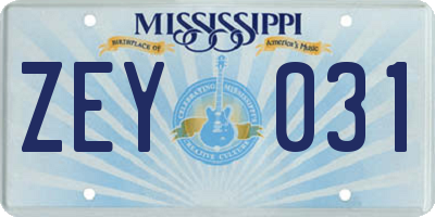 MS license plate ZEY031