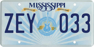 MS license plate ZEY033