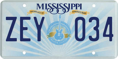 MS license plate ZEY034