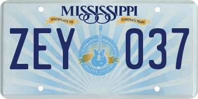 MS license plate ZEY037